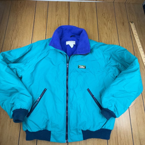 Vintage LL Bean Warm-Up Jacket Mens Large Teal Purple Fleece Lined Made in USA